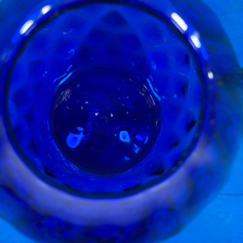 Blenko Cobalt Blue Optic Honeycomb Pitcher Amber Handles 9.5
